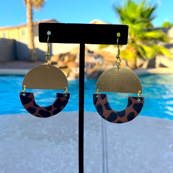 Gold and Animal Print Dangle Earrings - Picture 1 of 3